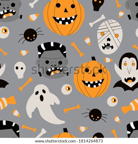 Halloween vector repeat pattern in gray color.
