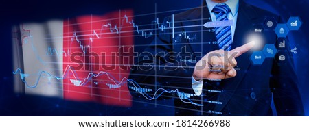 Businessman touching data analytics process system with KPI financial charts, dashboard of stock and marketing on virtual interface. With Malta flag in background.