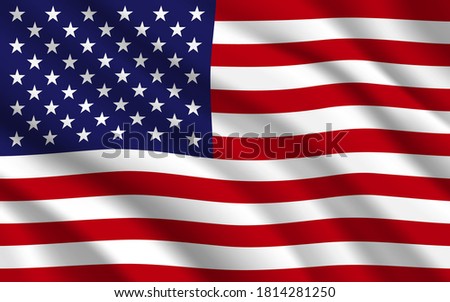 Flag of USA or United States of America vector background. American national banner of Stars and Stripes with waving silk fabric effect. Patriotic symbol, democracy and travel themes