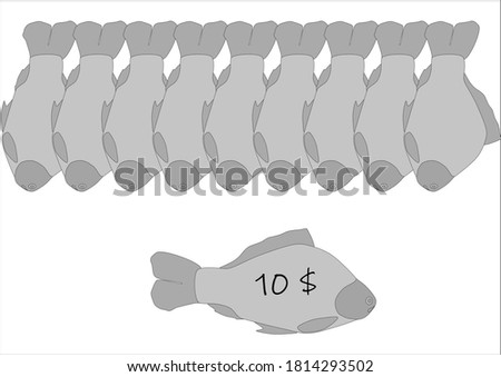 Freshwater fish carp in a shop window. Breeding carp on the farm. Fish menu. Food. Poster. Label. Place for text. Background image. Shop window. Vector image.