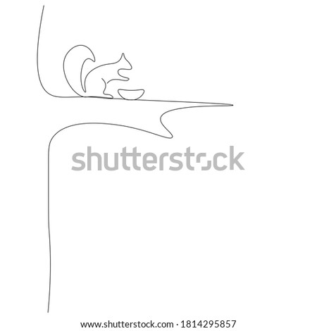 Squirrel silhouette animal one line drawing, vector illustration