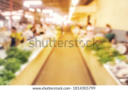 Blur image of walkway in the fresh market Defocused blur background