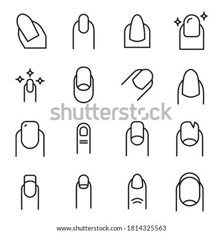 Stroke line icons set of nail. Simple symbols for app development and website design. Vector outline pictograms isolated on a white background. Pack of stroke icons.