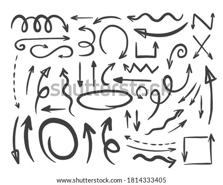 Arrow hand drawn set. Isolated collection element design.Vector illustration