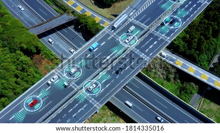 Automotive technology concept. ITS (Intelligent Transport Systems). ADAS (Advanced Driver Assistance System). ACC (Adaptive Cruise Control). *Video version available in my portfolio. Royalty-Free Stock Photo #1814335016