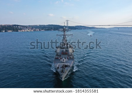 U.S. Navy Destroyer warship transits Istanbul Strait in Turkey Royalty-Free Stock Photo #1814355581