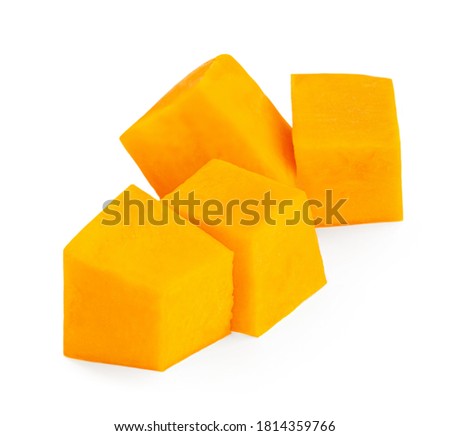 Fresh orange pumpkin pieces  isolated on white background. 
