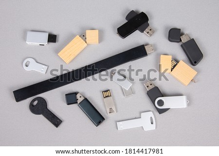 USB flash drive memory sticks keys on white background in flat style For Advertising Branding