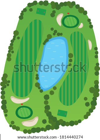 Golf course. Image illustration of a bird's-eye view of a golf course (2 holes)