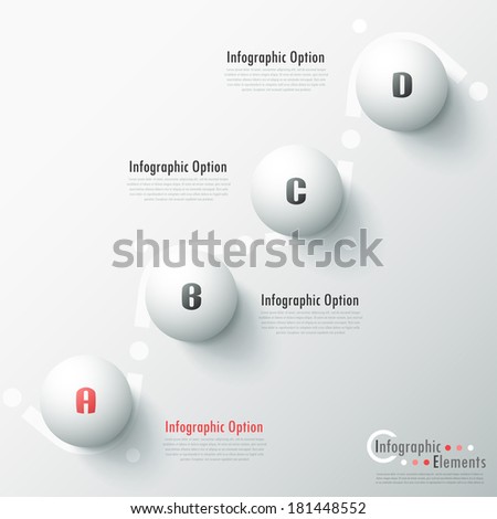 Modern infographic options banner with white spheres on grey background. Vector. Can be used for web design and  workflow layout