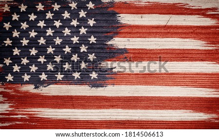 Veintage American flag on wooden texture. Vintage flag of USA on wood background. Presidential elections 2020. Vote.