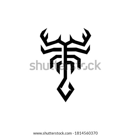 scorpion logo line, abstract, zodiac sign scorpio, tribal tattoo design graphic illustration symbol in trendy outline linear vector Royalty-Free Stock Photo #1814560370