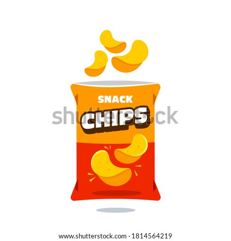 snack chips bag plastic packaging design illustration icon for food and beverage business, potato snack branding element logo vector.  Royalty-Free Stock Photo #1814564219