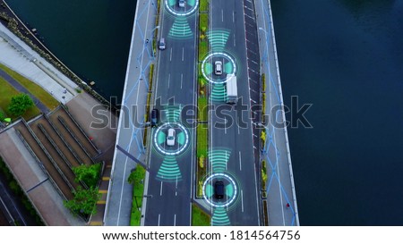 Automotive technology concept. ITS (Intelligent Transport Systems). ADAS (Advanced Driver Assistance System). ACC (Adaptive Cruise Control). *Video version available in my portfolio. Royalty-Free Stock Photo #1814564756