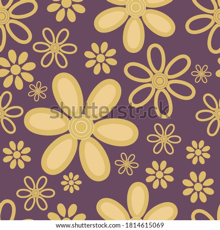Seamless pattern vector design of yellow flowers on purple background. The cute template for fashion prints, wallpaper, textile, and wrapping paper.