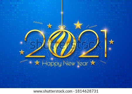 Happy New Year 2021 luxury text design. Vector greeting illustration with golden numbers