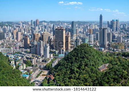 Aerial view of Guiyang city landscape, Guizhou, China.
