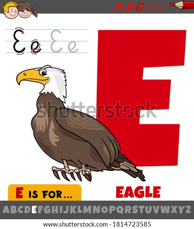 Educational Cartoon Illustration of Letter E from Alphabet with Eagle Bird for Children 