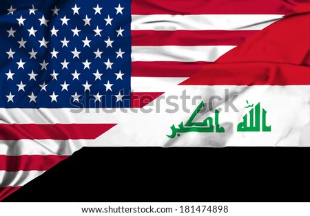 Waving flag of Iraq and USA
