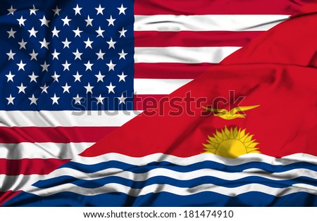 Waving flag of Kiribati and USA
