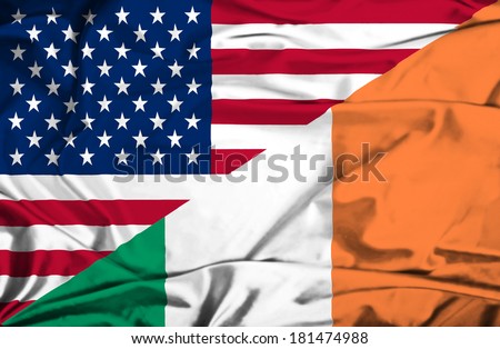 Waving flag of Ireland and USA