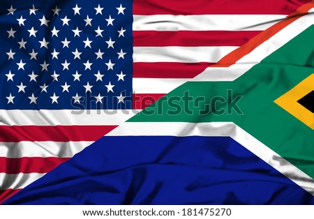 Waving flag of South Africa and USA