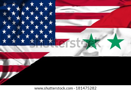 Waving flag of Syria and USA