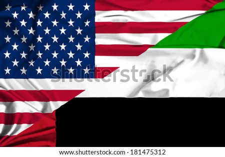 Waving flag of United Arab Emirates and USA