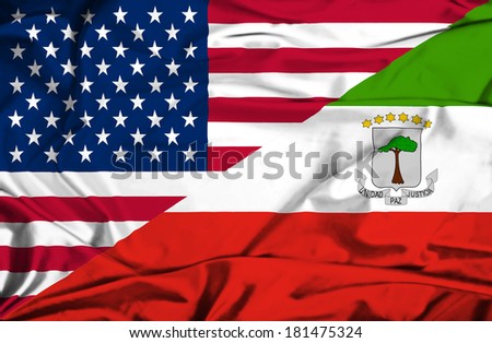 Waving flag of Equatorial Giuinea and USA