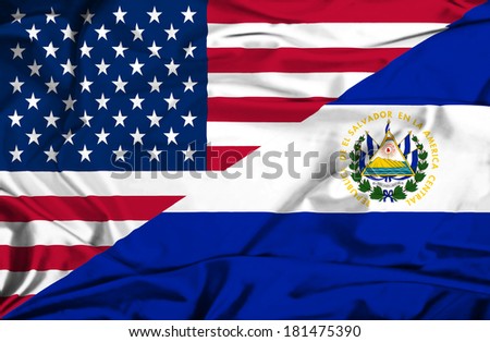 Waving flag of El Salvadorand USA