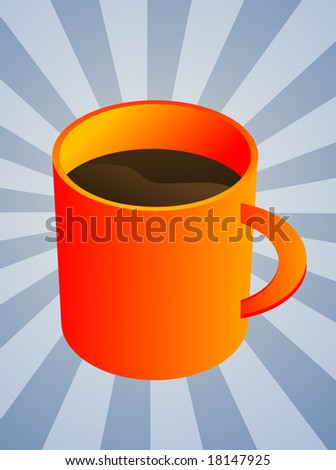 Ceramic coffee mug with brown beverage, illustration