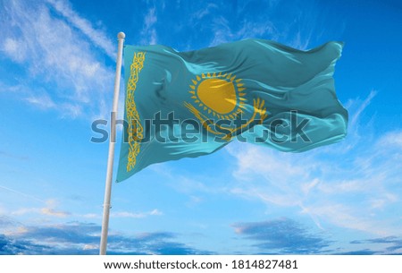 Large Kazakhstan flag waving in the wind