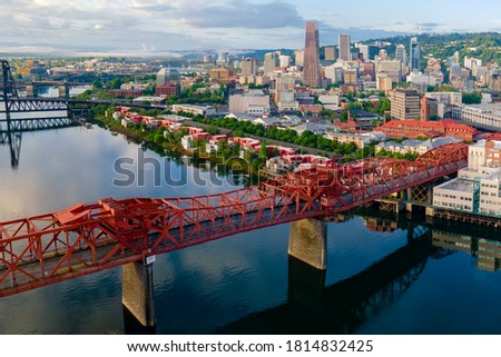Downtown Portland and the Broadway Bridge Royalty-Free Stock Photo #1814832425