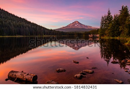 Sunset at Trillium Lake, Oregon Royalty-Free Stock Photo #1814832431