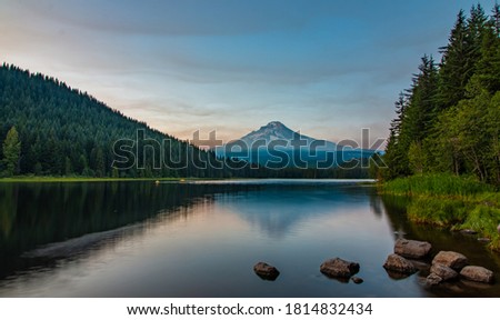 Dusk at Trillium Lake, Oregon Royalty-Free Stock Photo #1814832434