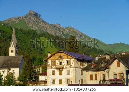 Mountain landscape at summer from the village of Arabba, Dolomites, Belluno province, Veneto, Italy.