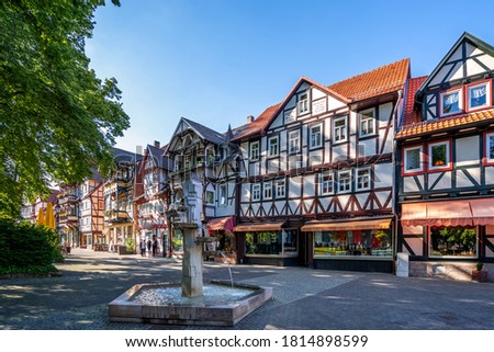 Historical city at the public garden in Bad Sooden Allendorf, Hessen, Germany 