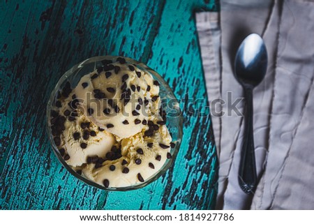 delicious vanilla ice cream with chocolate chips