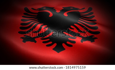 close up waving flag of albania. flag symbols of albania.