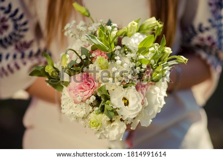 Florist hands with big floral bouquet. High quality photo