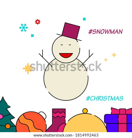 Happy Snowman filled line vector icon, simple illustration, New Year, Christmas related bottom border.