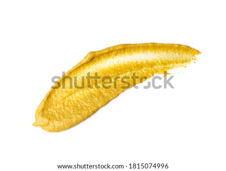 Mustard sauce splash isolated. Dijon honey mustard smeared cream, liquid dressing, puddle, stain, drops, spread or splatter cut out Royalty-Free Stock Photo #1815074996