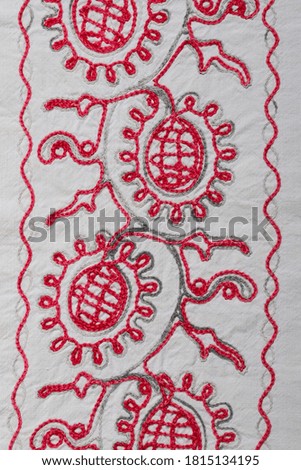 hand embroidery on linen and cotton fabric, homespun cloth, Richelieu and mesh, background