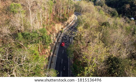 Aerial view of the winding road to the tourist destination of Mangunan Bantul