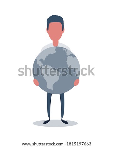 Vector illustration of the man is holding earth in his hands- business concept