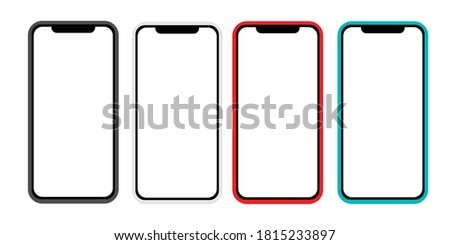 Set of vector trendy no frame smartphone with blank white screen. Mobile device concept collection. Mock-up Smartphone for visual ui app demonstration. Flat illustration