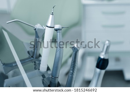 Dental drills and tools in dentist's office, dental care