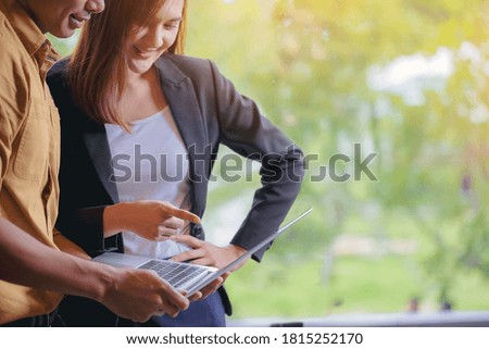 Businesswoman using hand gesture while explain business plan and discussion in the meeting with his colleague. Selected focus	