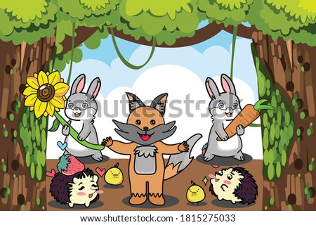 Illustration of animals loving forest