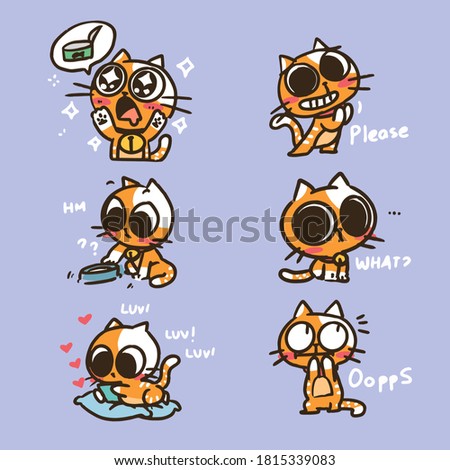 Funny Cute Adorable Kitten Doodle Sticker Illustration Set 1. Premium Vector